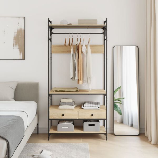 vidaXL klædeskab med skuffer 89x39x184,5 cm konstrueret træ sonoma-eg
