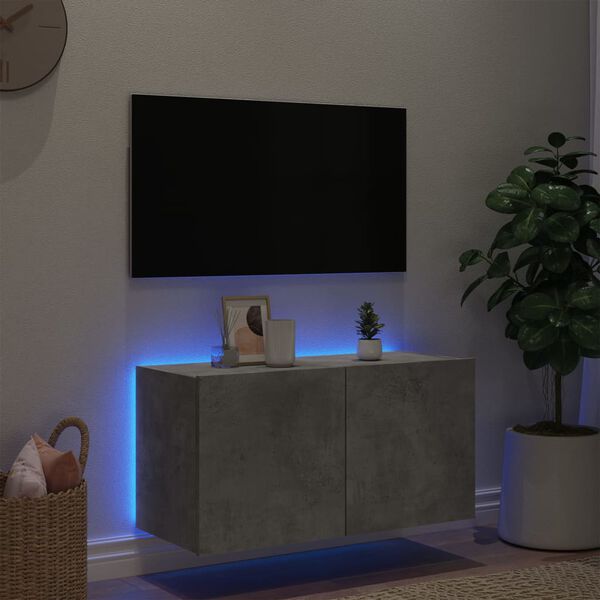 vidaXL v&aelig;gh&aelig;ngt tv-bord med LED-lys 80x35x41 cm betongr&aring;