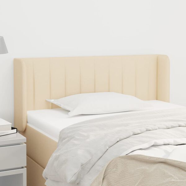 vidaXL sengegavl med kanter 83x16x78/128 cm stof cremefarvet