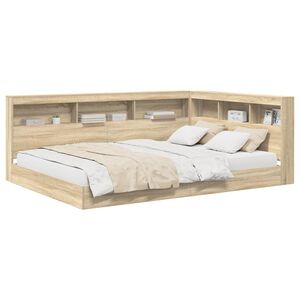 vidaXL Bogreol Seng med hylde Sonoma-eg 140 x 200 cm Konstrueret tr&aelig;