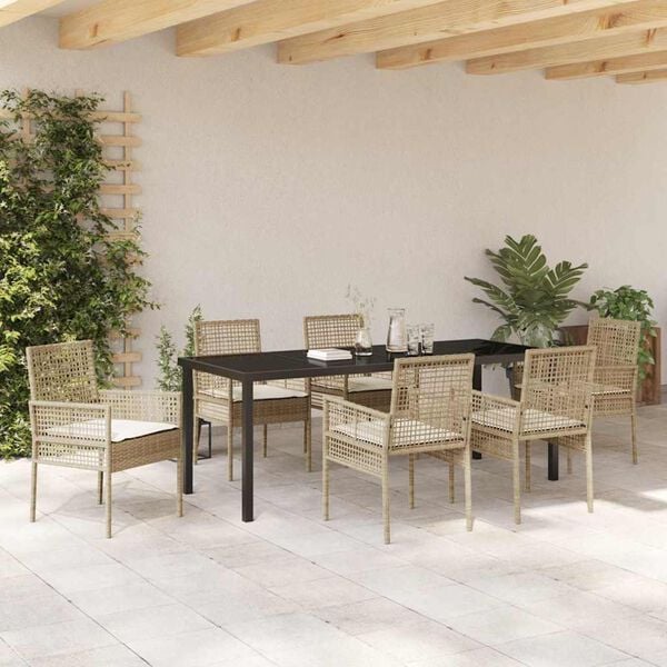 vidaXL Have Spisebordss&aelig;t med pude 7 pcs Beige polyrattan