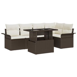 vidaXL Havesofa S&aelig;t med pude med opbevaring 6 pcs Brun Poly rattan