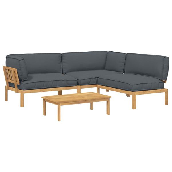 vidaXL Sofa S&aelig;t med pude Ensfarvet 4 pcs Antracit Massivt Akacietr&aelig;
