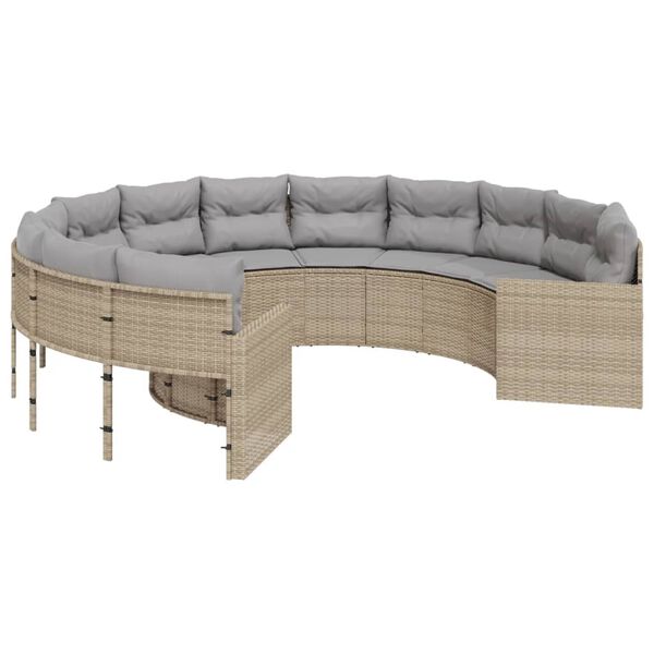 vidaXL havesofa med hynder rund polyrattan beige
