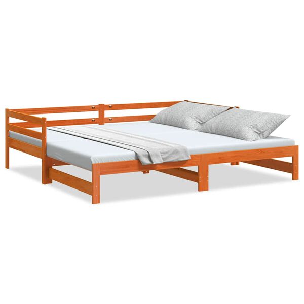 vidaXL daybed med udtr&aelig;k 80x200 cm massivt fyrretr&aelig; gyldenbrun