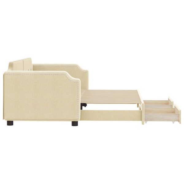 vidaXL daybed med udtr&aelig;k og skuffer 90x200 cm stof cremefarvet