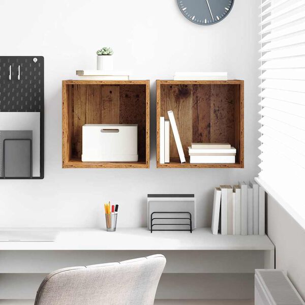 vidaXL Vægskab 2 pcs Gammelt træ 37 x 37 x 37 cm Konstrueret træ