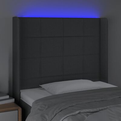 vidaXL sengegavl med LED-lys 93x16x118/128 cm stof mørkegrå