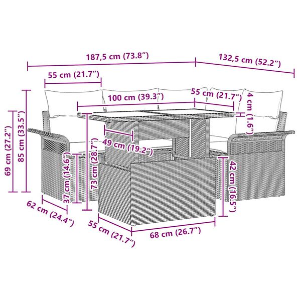 vidaXL Havesofa S&aelig;t med pude med opbevaring 5 pcs Beige Poly rattan