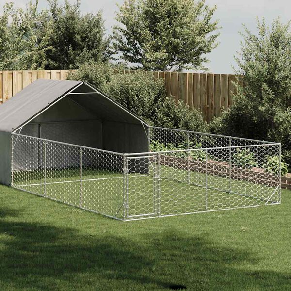 vidaXL Udend&oslash;rs hundeg&aring;rd med l&oslash;beg&aring;rd 7x3x1,9 m Galvaniseret st&aring;l