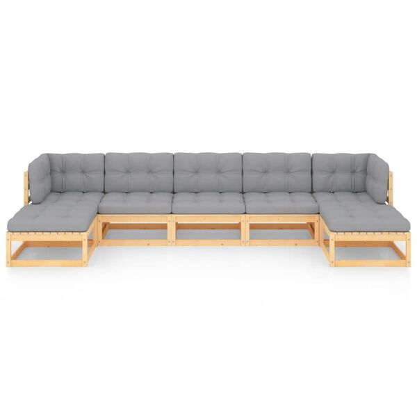 vidaXL lounges&aelig;t til haven 7 dele med hynder massivt fyrretr&aelig;