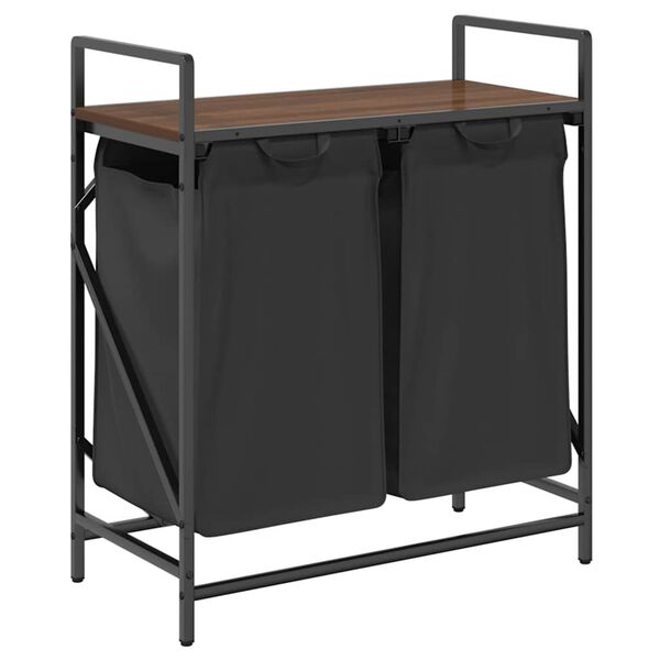 vidaXL vasketøjskurv 2 rum med hylde brun egetræsfarve