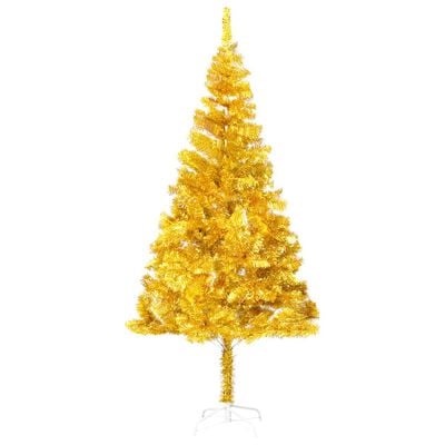 vidaXL kunstigt juletræ med lys og juletræsfod 240 cm PET guldfarvet