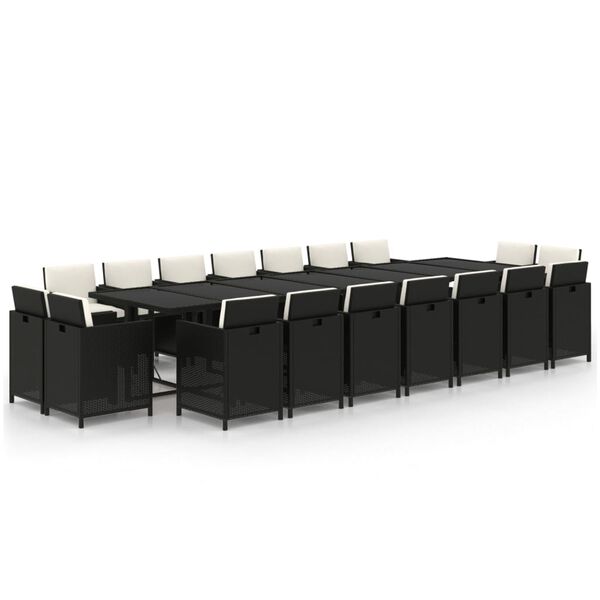 vidaXL spisebordss&aelig;t til haven 19 dele med hynder polyrattan sort