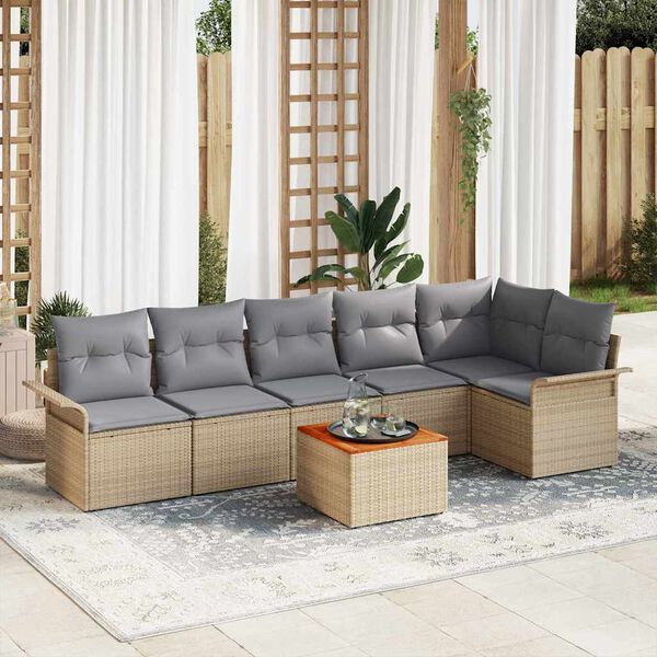 vidaXL Havesofa S&aelig;t med pude 7 pcs Beige polyrattan
