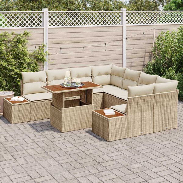 vidaXL Havesofa S&aelig;t med opbevaring 9 pcs Beige Poly rattan