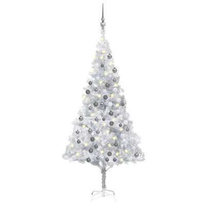 vidaXL kunstigt juletræ med lys og kuglesæt 180 cm PET sølvfarvet
