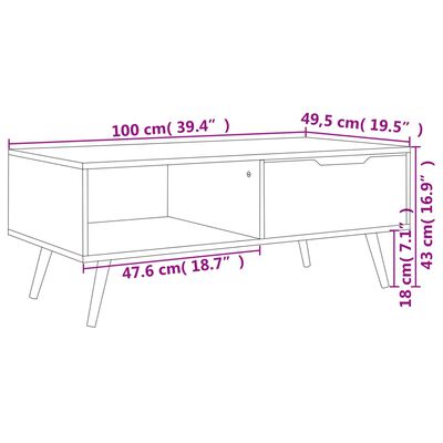 vidaXL sofabord 100x49,5x43 cm spånplade grå