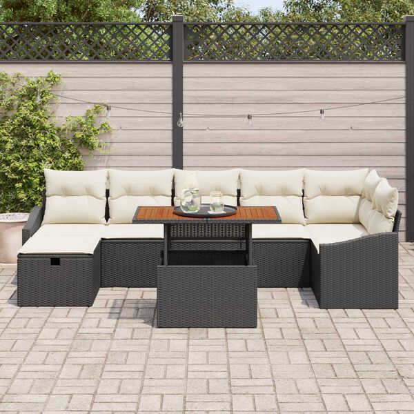 vidaXL Havesofa S&aelig;t 8 pcs Sort polyrattan