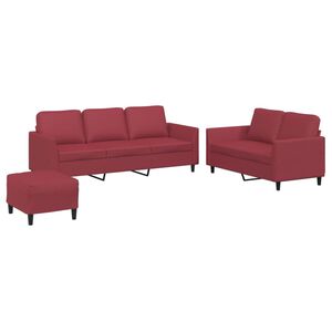 vidaXL sofas&aelig;t 3 dele med hynder kunstl&aelig;der vinr&oslash;d
