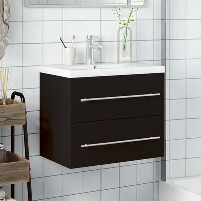 vidaXL underskab til badeværelse med indbygget håndvask sort
