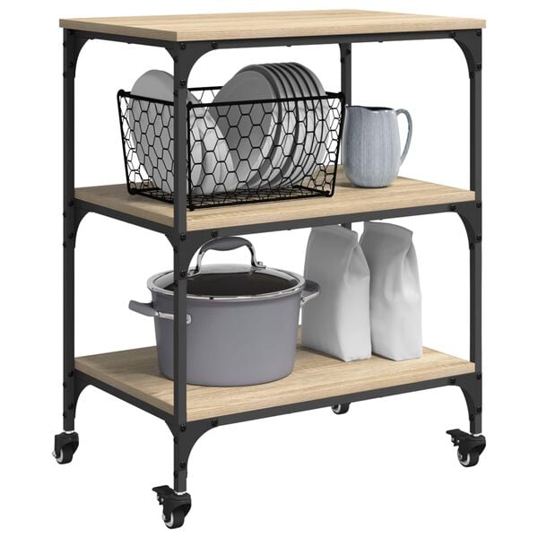 vidaXL K&oslash;kkenvogn Sonoma eg 60 x 41 x 76 cm Konstrueret tr&aelig;