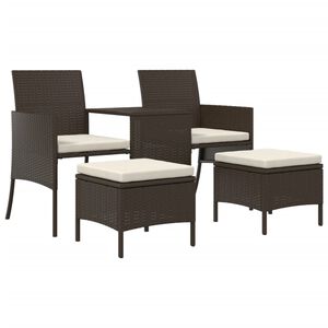 vidaXL 2-personers havesofa med bord og skamler polyrattan brun