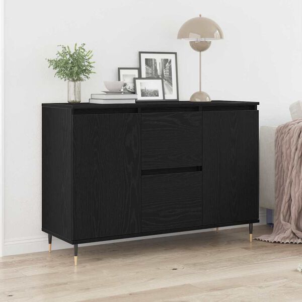 vidaXL Sideboard med skuffe Sort eg 101,5 x 35 x 70 cm Konstrueret træ