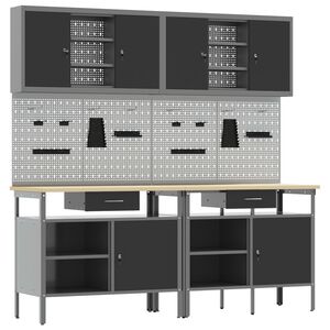 vidaXL Arbejdsb&aelig;nk s&aelig;t med skuffe 8 pcs R&oslash;d og Gr&aring; Pulverlakeret st&aring;l