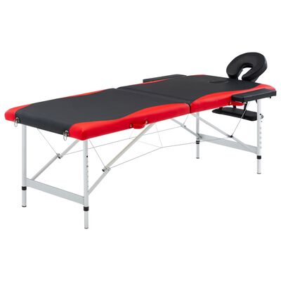 vidaXL foldbart massagebord 2 zoner aluminium sort og rød