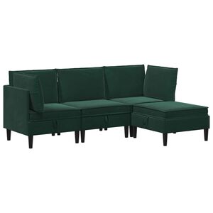 vidaXL M&oslash;belss&aelig;t til stuen med pude 4 pcs M&oslash;rkegr&oslash;n Fl&oslash;jl