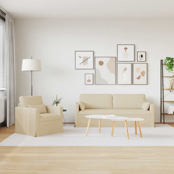 vidaXL Sofa 2 pcs Creme 198 x 78 x 80 cm Stof