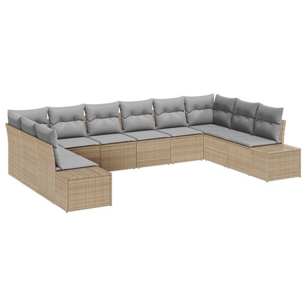 vidaXL Havesofa Sæt med pude 10 pcs Beige polyrattan