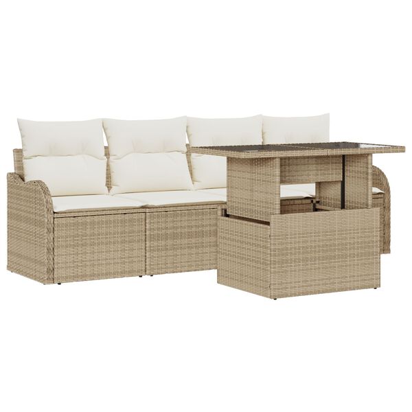 vidaXL Havesofa S&aelig;t med pude med pude 5 pcs Beige Poly Rattan