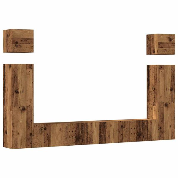 vidaXL 6-delt TV-skabss&aelig;t V&aelig;gmonteret gammelt tr&aelig; egetr&aelig;sfarve