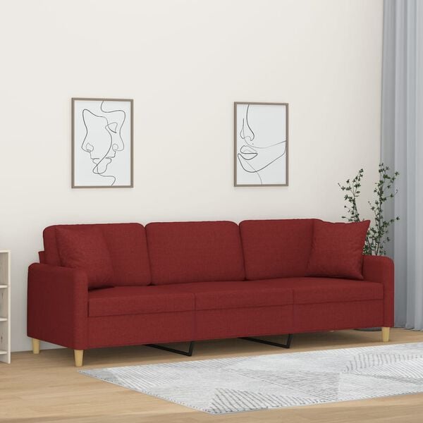 vidaXL 3-personers sofa med puder og hynder 210 cm stof vinr&oslash;d