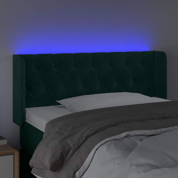 vidaXL sengegavl med LED-lys 103x16x78/88 cm fl&oslash;jl m&oslash;rkegr&oslash;n
