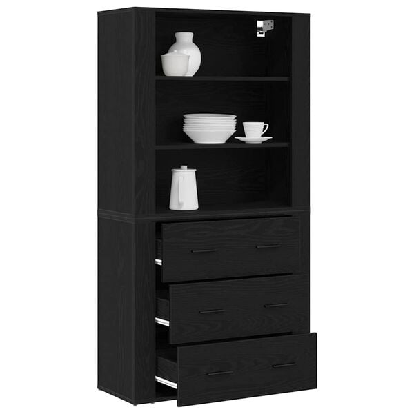 vidaXL Highboard med skuffe Sort eg 80 x 33 x 150 cm Konstrueret tr&aelig;