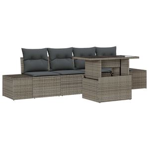 vidaXL Havesofa S&aelig;t 5 stk. Gr&aring; polyrattan, Pulverlakeret st&aring;l