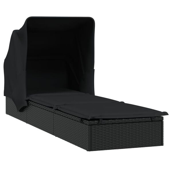 vidaXL liggestol med foldbart tag 213x63x97 cm polyrattan sort