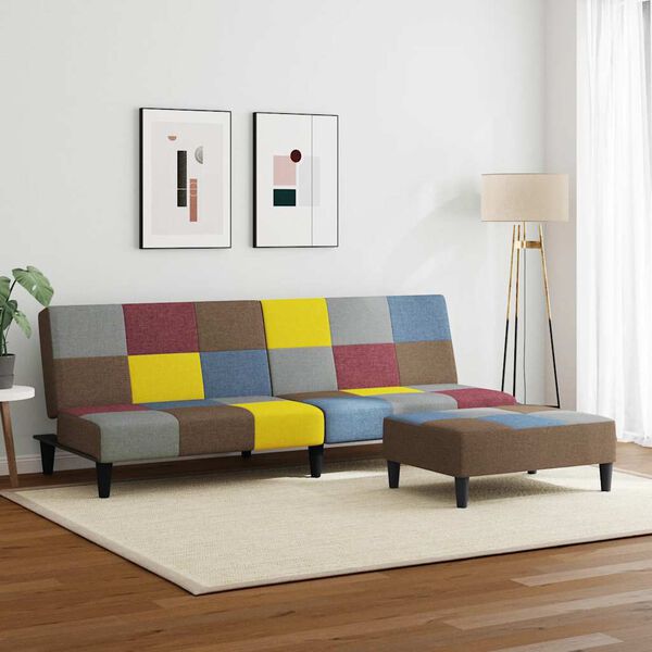 vidaXL 2-personers sovesofa med fodskammel stof patchwork