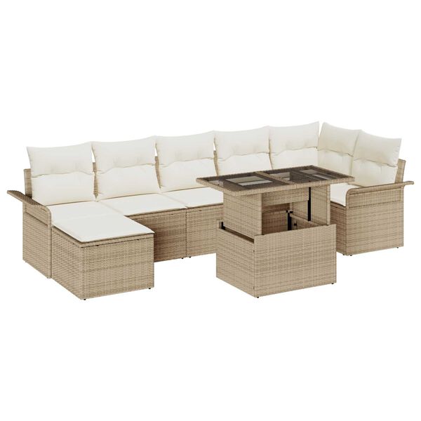 vidaXL Havesofa S&aelig;t med pude med opbevaring 8 pcs Beige Poly rattan