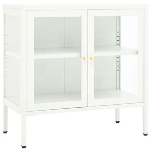 vidaXL sk&aelig;nk 70x35x70 cm st&aring;l og glas hvid