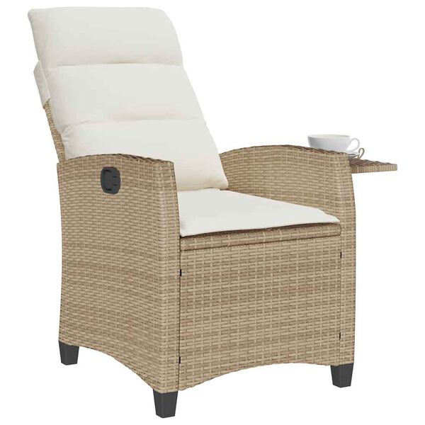 vidaXL havestol med lænefunktion og sidebord polyrattan beige