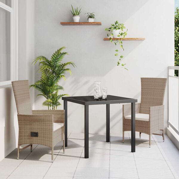 vidaXL Have Spisebordss&aelig;t med pude 3 pcs Beige polyrattan