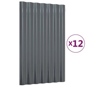 vidaXL tagplader 12 stk. 60x36 cm galvaniseret st&aring;l antracitgr&aring;