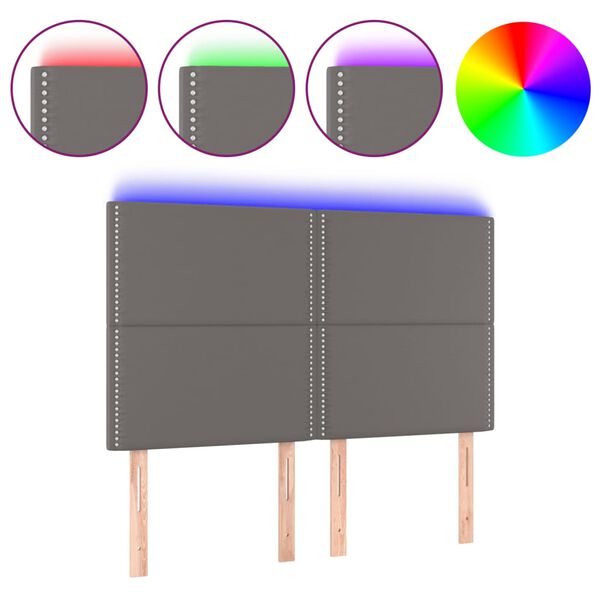 vidaXL sengegavl med LED-lys 144x5x118/128 cm kunstlæder grå