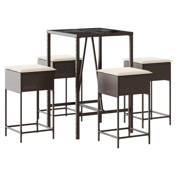 vidaXL bars&aelig;t til haven 5 dele med hynder polyrattan brun