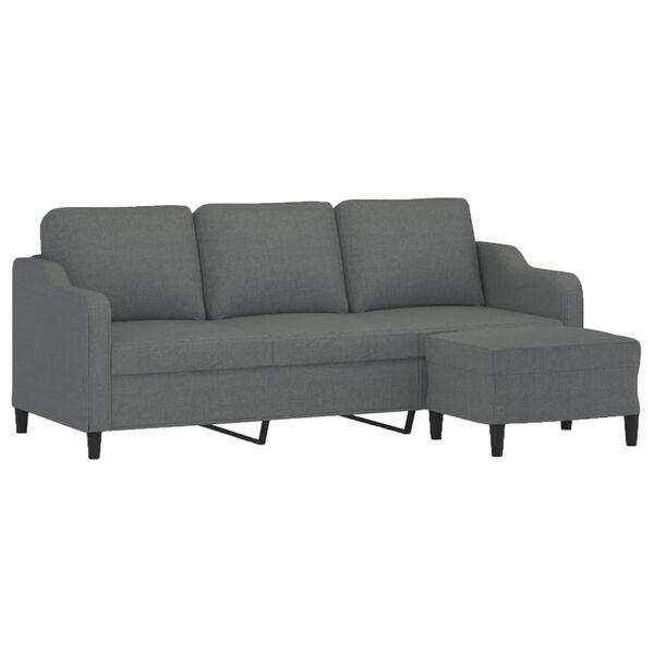 vidaXL 3-personers sofa med fodskammel 180 cm stof M&oslash;rkegr&aring;