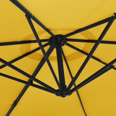 vidaXL væghængt parasol med LED-lys 290 cm gul